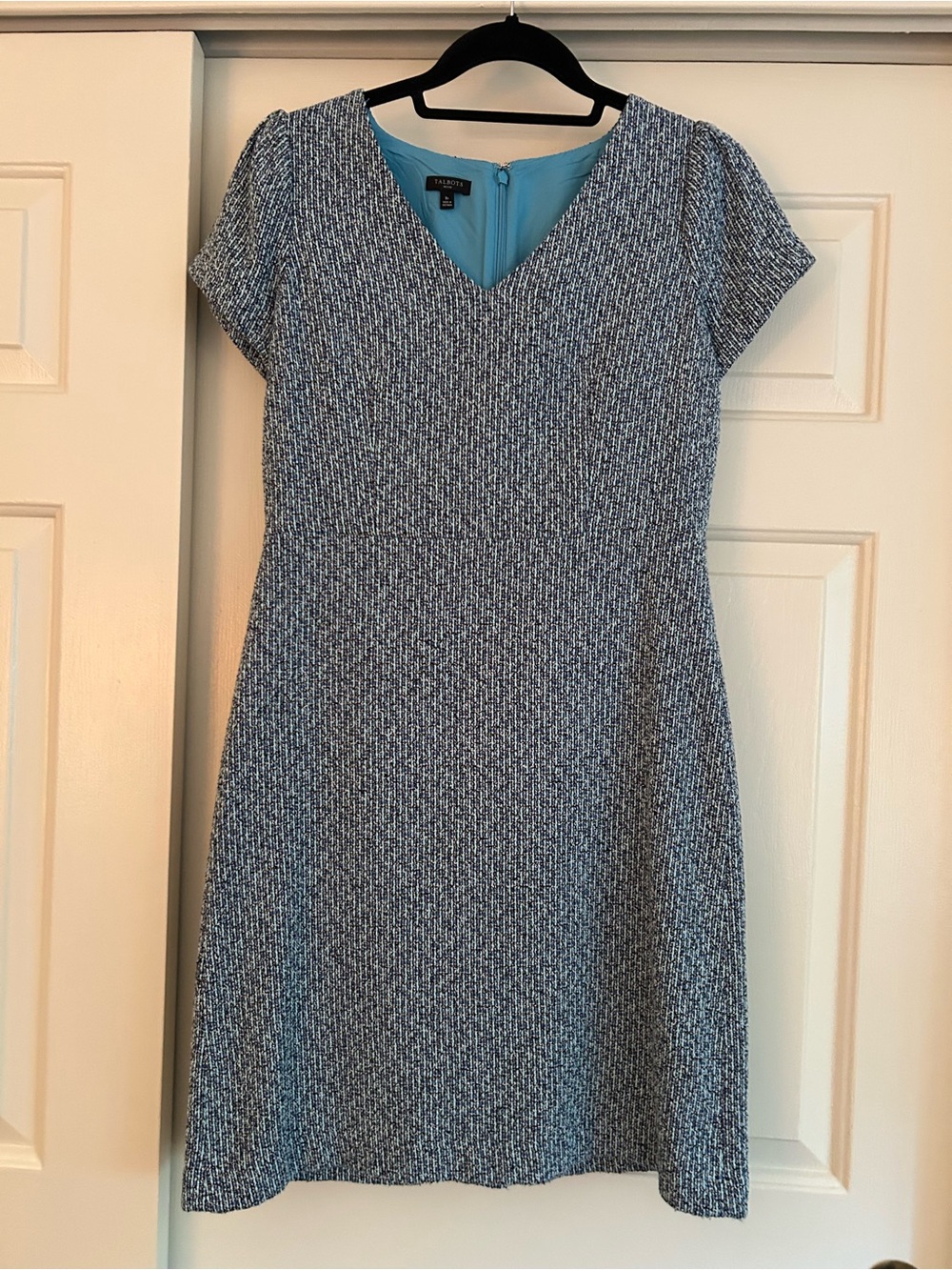 Talbots Blue Textured V-Neck Midi Dress